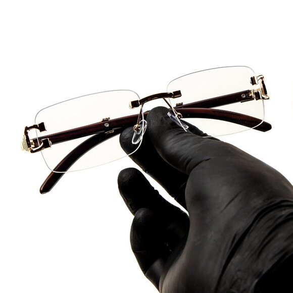 Luxury ​Men's Gold Frame Elegant Rectangle Clear Lens Hip Hop Woodgrain Glasses - Picture 1 of 6